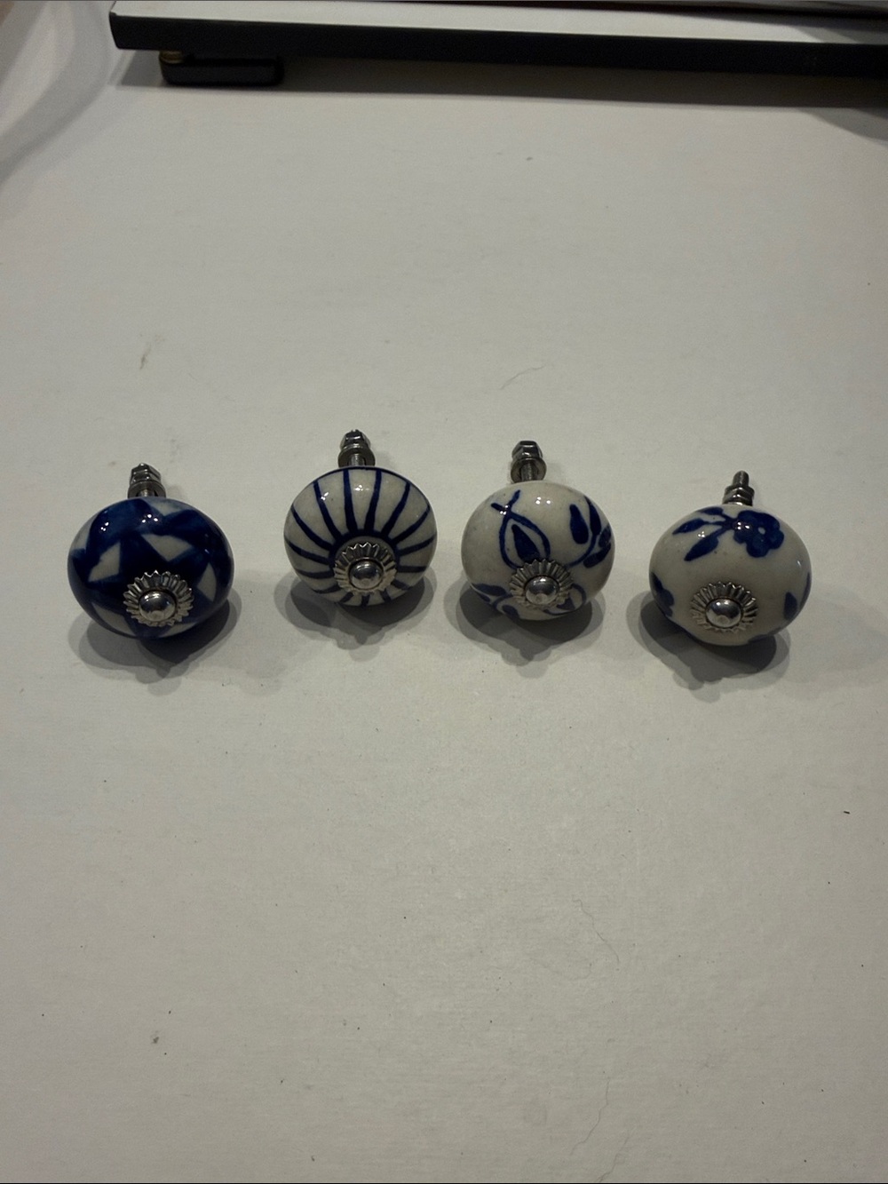 Blue & White Ceramic Drawer Knobs – Set of 4